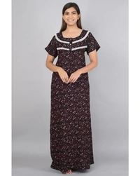 Printed Soft Rayon Long Nighty For Women  - XL