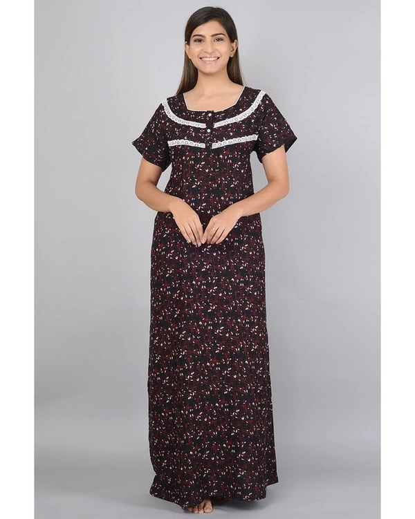 Printed Soft Rayon Long Nighty For Women  - XL