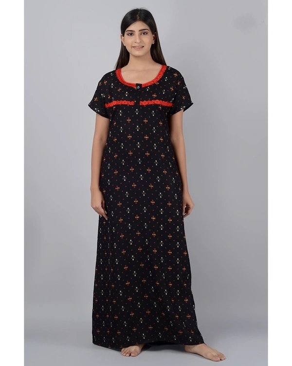 SuperSoft Cotton Viscose Printed Long Nighti For Women - L