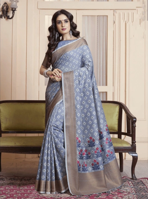 Premium Khadi Silk Embroidered Sari With Blouse - 6.3 mtrs w/blouse