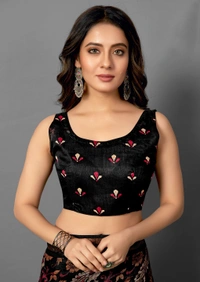 Pehnava Premium Tanza Cotton Printed Saree With Blouse - Black - 6.3 mtrs w/blouse