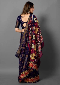 Pehnava Premium Tanza Cotton Printed Saree With Blouse - Red - 6.3 mtrs w/blouse
