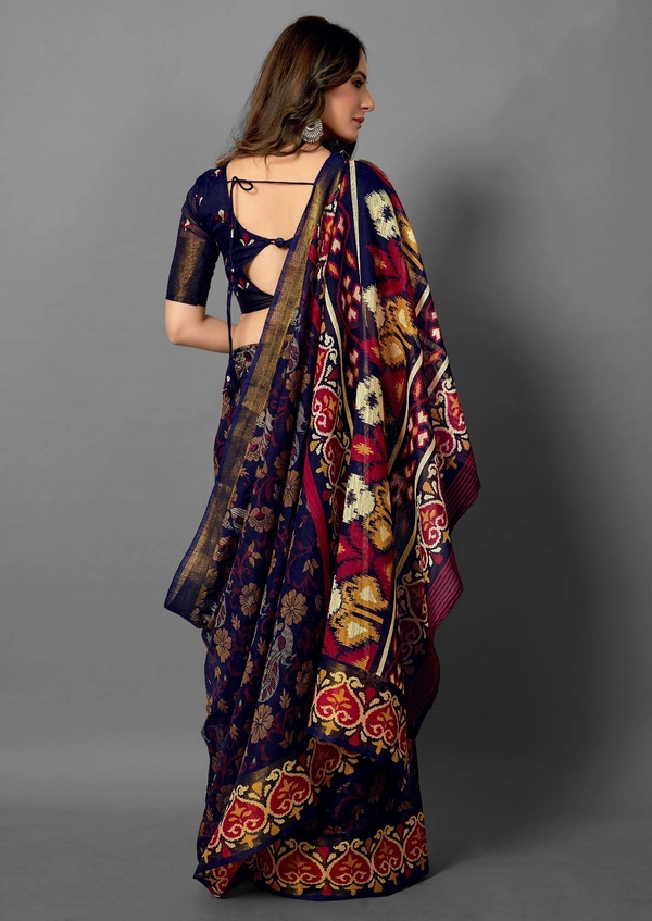 Pehnava Premium Tanza Cotton Printed Saree With Blouse - Red - 6.3 mtrs w/blouse