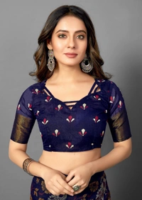 Pehnava Premium Tanza Cotton Printed Saree With Blouse - Red - 6.3 mtrs w/blouse