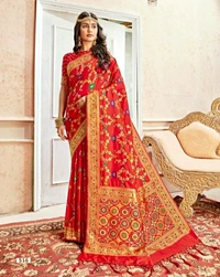 Pehnava Beautiful Silk Embroidered Banarsi Saree With Blouse - 6.3 mtrs w/blouse