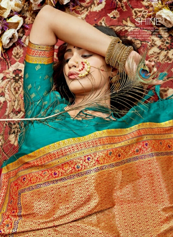 Pehnava Beautiful Silk Embroidered Banarsi Saree With Blouse - 6.3 mtrs w/blouse