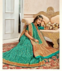 Pehnava Beautiful Silk Embroidered Banarsi Saree With Blouse - 6.3 mtrs w/blouse