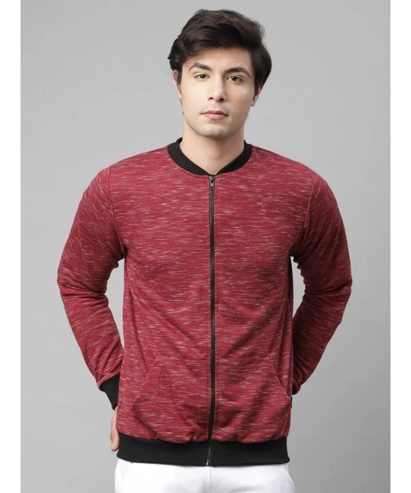Rigo Men's Mandarin Collar Stripped Full Sleeves Sweatshirt - Red - L