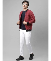 Rigo Men's Mandarin Collar Stripped Full Sleeves Sweatshirt - Red - L