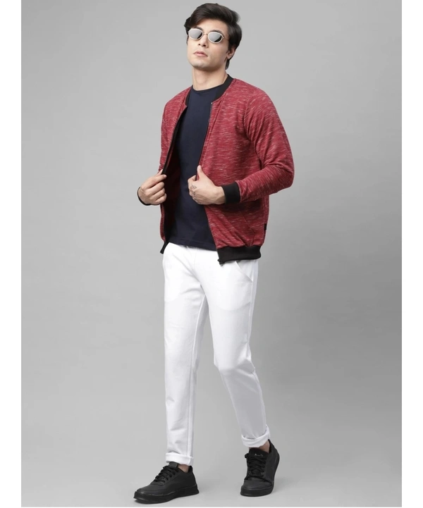 Rigo Men's Mandarin Collar Stripped Full Sleeves Sweatshirt - Red - L