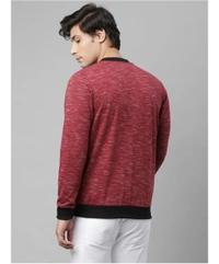 Rigo Men's Mandarin Collar Stripped Full Sleeves Sweatshirt - Red - L