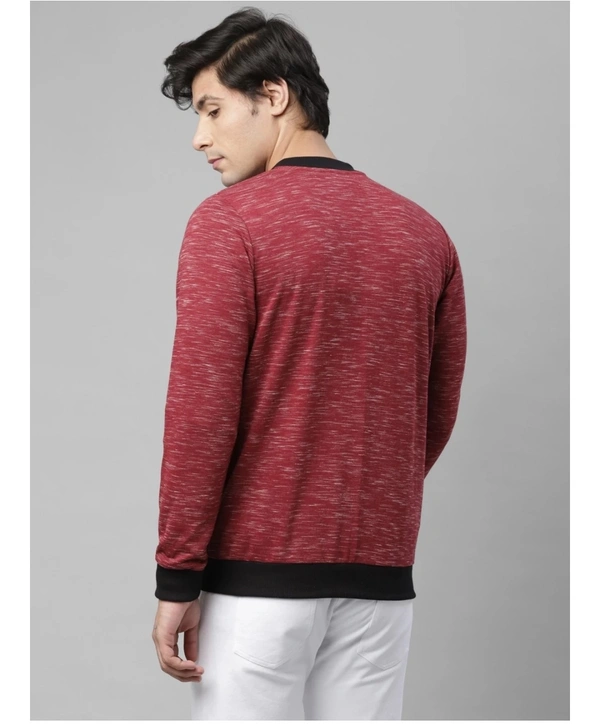Rigo Men's Mandarin Collar Stripped Full Sleeves Sweatshirt - Red - L