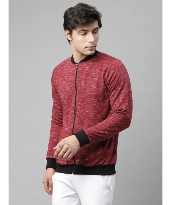 Rigo Men's Mandarin Collar Stripped Full Sleeves Sweatshirt - Red - L