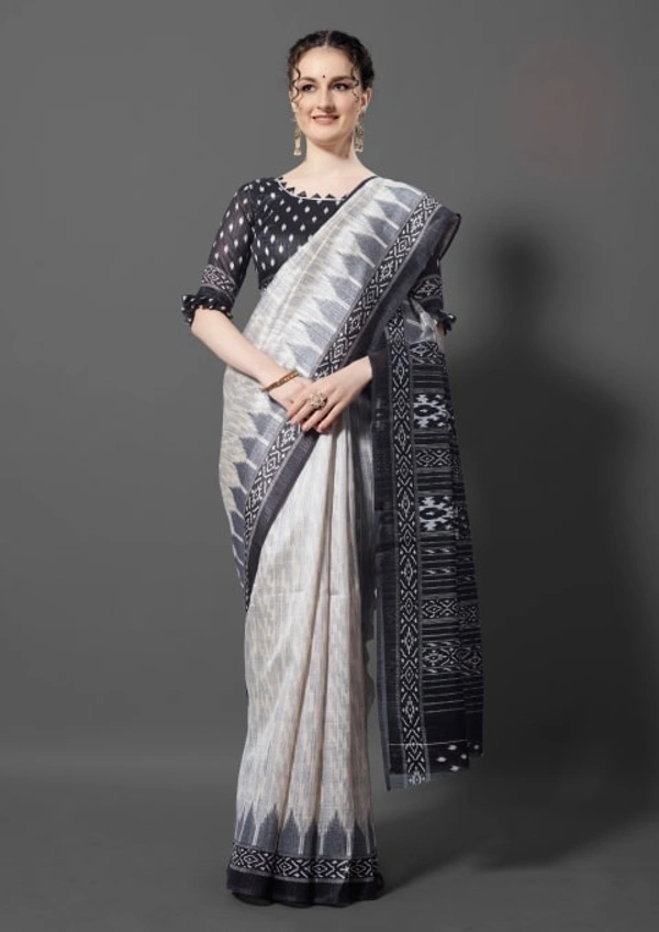 Pehnava Rich Printed Green Art Silk Saree With Blouse - Black, 6.3 mtrs w/blouse