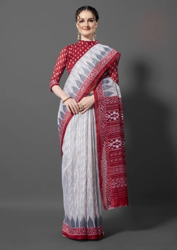 Pehnava Rich Printed Green Art Silk Saree With Blouse - Red, 6.3 mtrs w/blouse