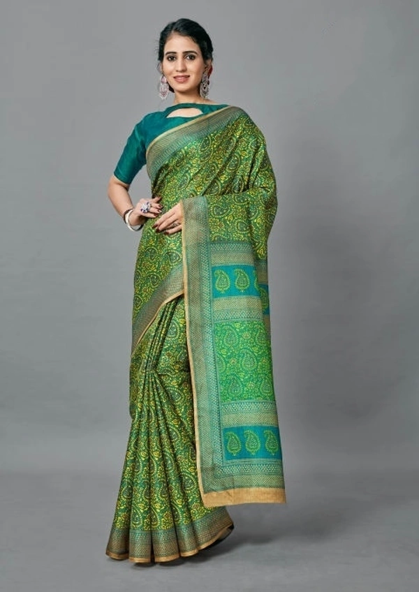 Pehnava Beautiful Galaxy Crepe Silk Saree With Blouse - 6.3 mtrs w/blouse, Green