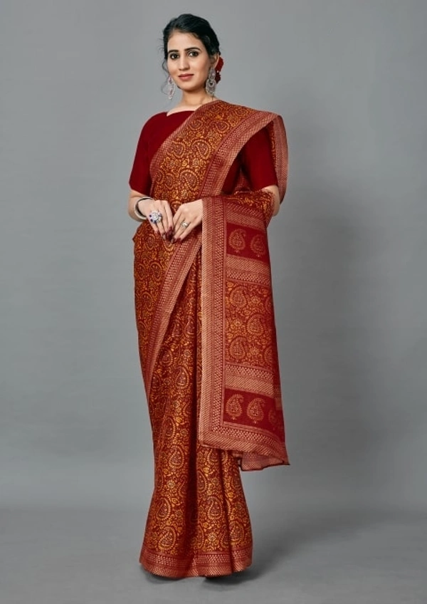 Pehnava Beautiful Galaxy Crepe Silk Saree With Blouse - 6.3 mtrs w/blouse, Red