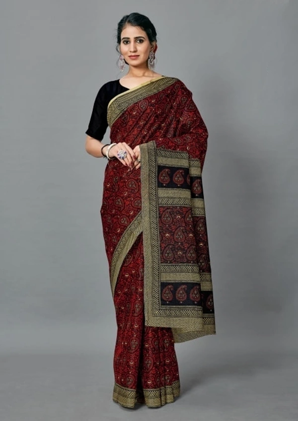 Pehnava Beautiful Galaxy Crepe Silk Saree With Blouse - 6.3 mtrs w/blouse, Maroon
