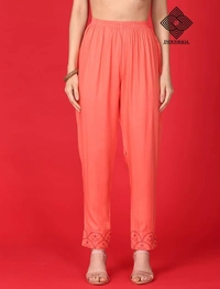 Indus Raga Womens Rayon Embroidered Work Kurta Pant Set - Maroon - L
