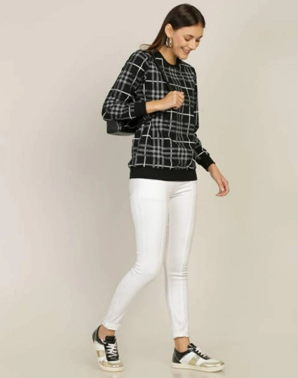 Chic N Dash Stylish Women's Fullsleevs Checkered Sweatshirt - Black - M