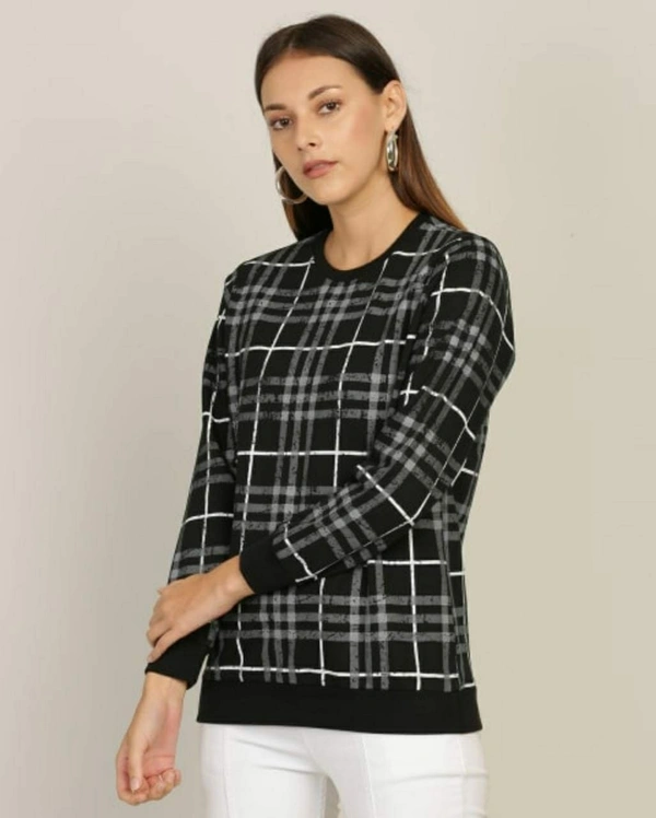 Chic N Dash Stylish Women's Fullsleevs Checkered Sweatshirt - Black - M