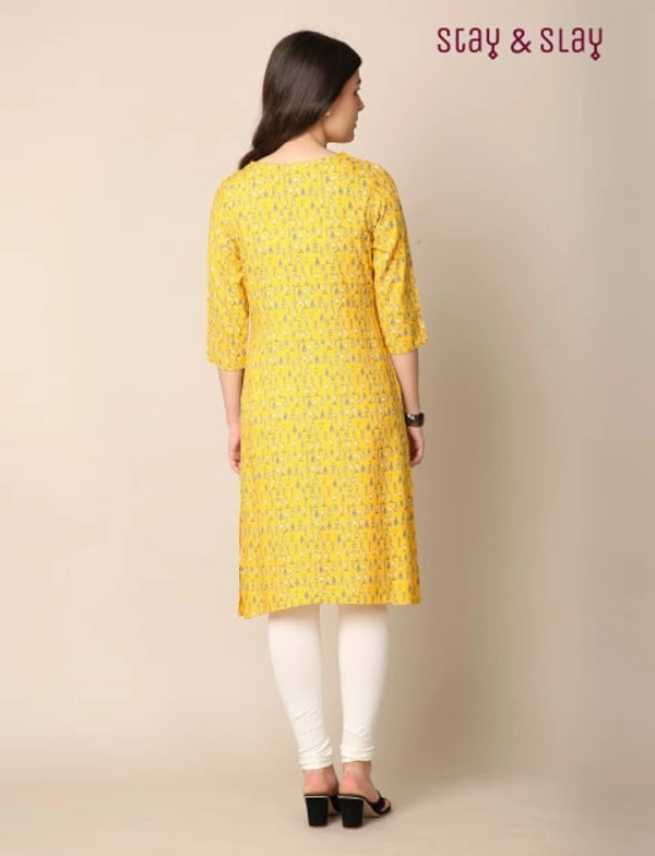 Stay N Slay Womens Printed Rayon Straight Kurta - Yellow - L