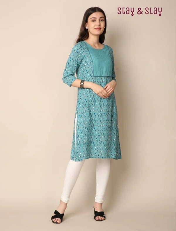 Stay N Slay Womens Printed Rayon Straight Kurta - Teal, M