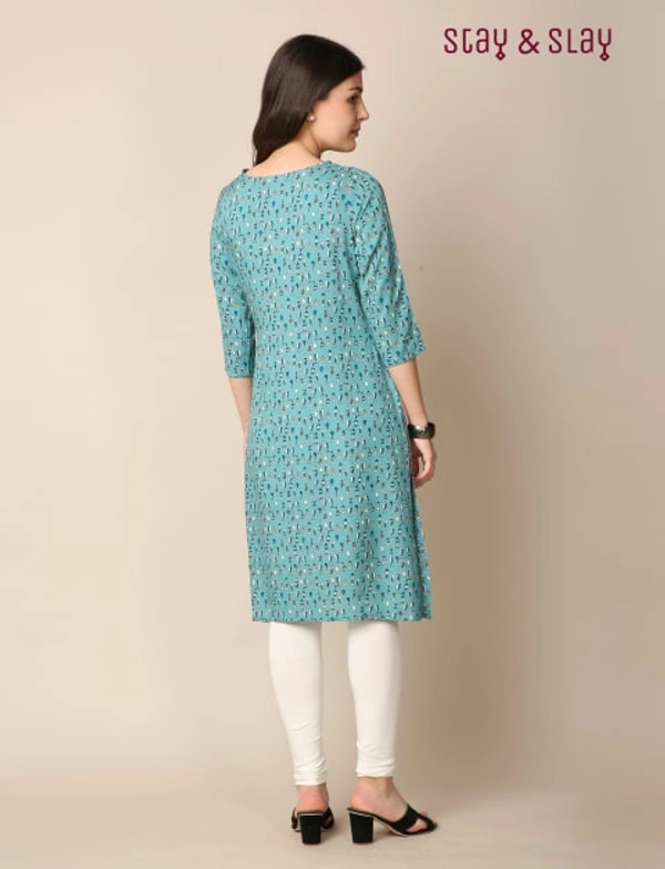 Stay N Slay Womens Printed Rayon Straight Kurta - Teal, M
