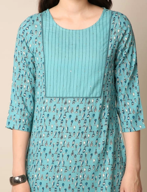 Stay N Slay Womens Printed Rayon Straight Kurta - Teal, M