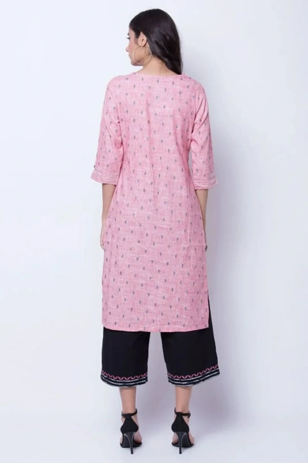 Rangriti Peach Polyester Knee Length Straight Kurti with Round Neck for Women - 32, Peach