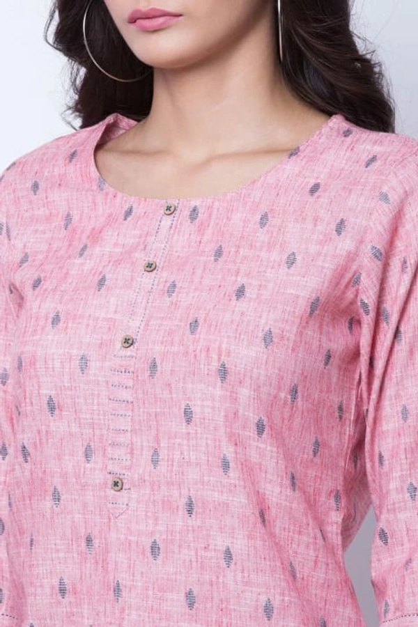 Rangriti Peach Polyester Knee Length Straight Kurti with Round Neck for Women - 32, Peach
