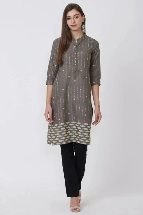 Rangriti Cotton Flex Other Prints Knee Length Straight Kurti for Women - Grey - 32