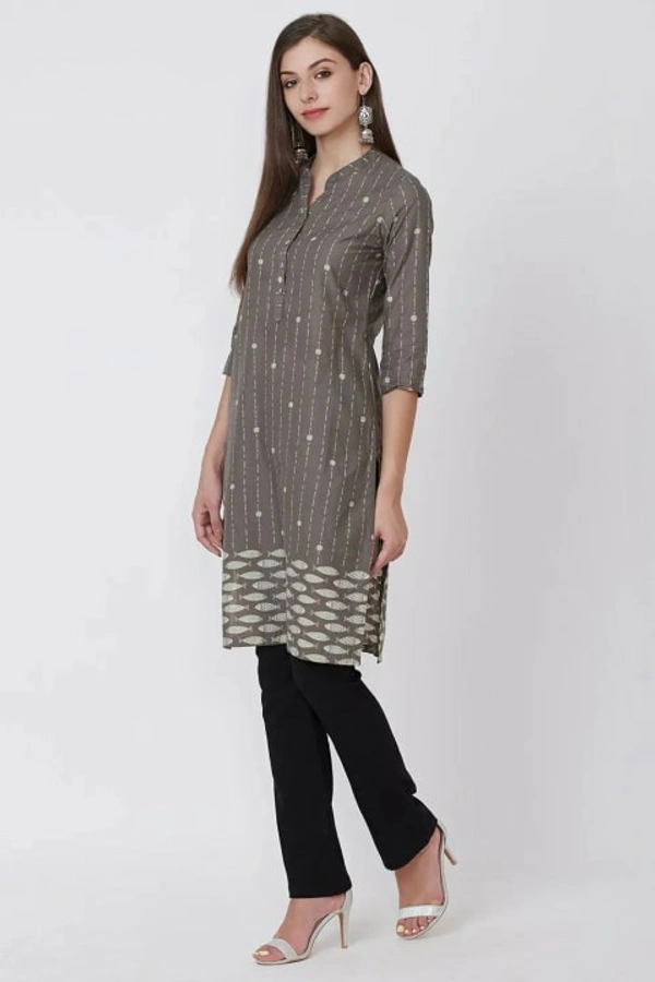 Rangriti Cotton Flex Other Prints Knee Length Straight Kurti for Women - Grey - 32