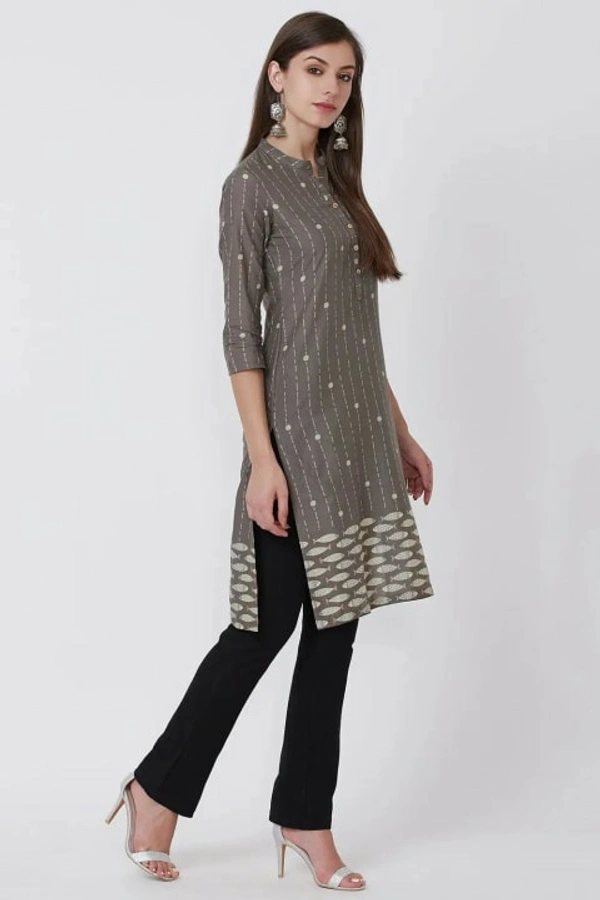 Rangriti Cotton Flex Other Prints Knee Length Straight Kurti for Women - Grey - 32