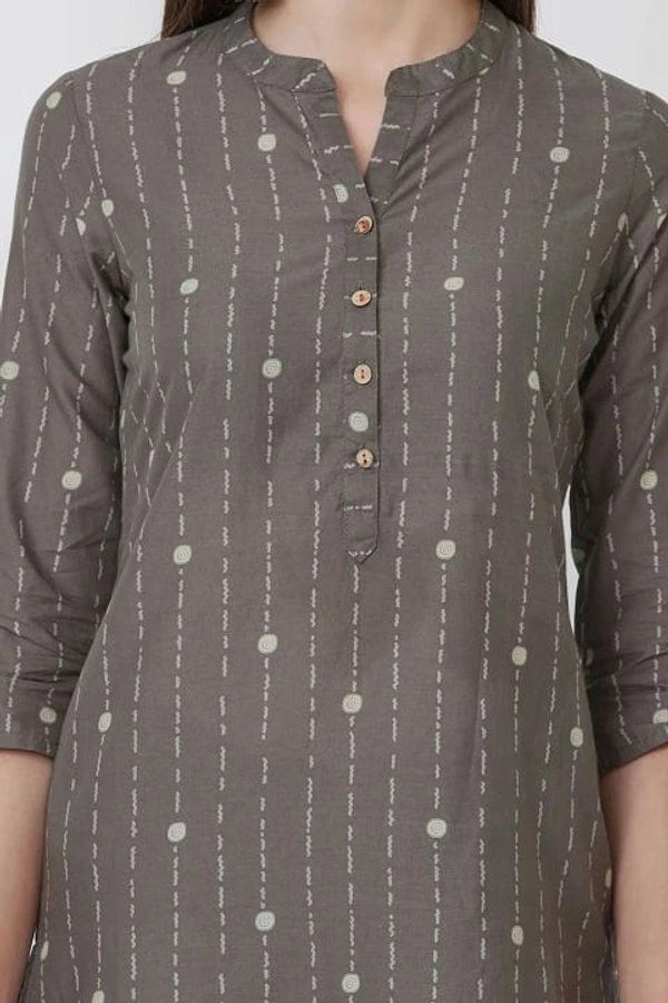 Rangriti Cotton Flex Other Prints Knee Length Straight Kurti for Women - Grey - 32