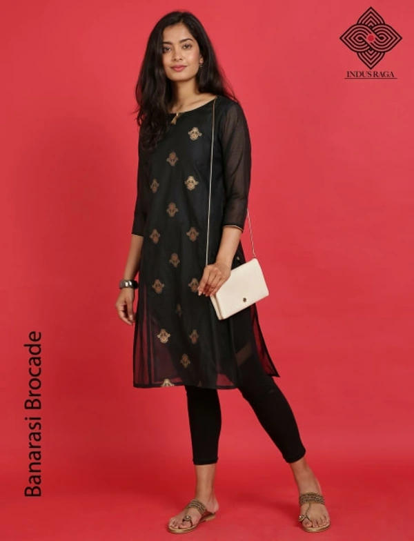 Indus Raga Banarasi Brocade Festive kurta For Women - Black, M