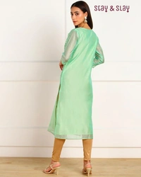 Stay N Slay Chanderi Embroidery Work Straight kurti with lining - Sea Green, L