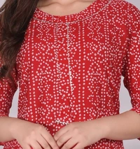 Glorious Rayon Bandhej Print Knee Length Straight Kurti for Women - Red, M