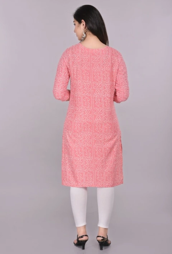 Glorious Rayon Bandhej Print Knee Length Straight Kurti for Women - Pink, M