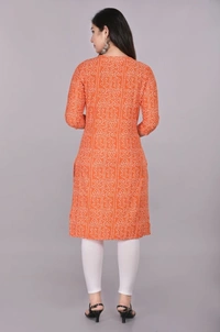Glorious Rayon Bandhej Print Knee Length Straight Kurti for Women - L, Orange
