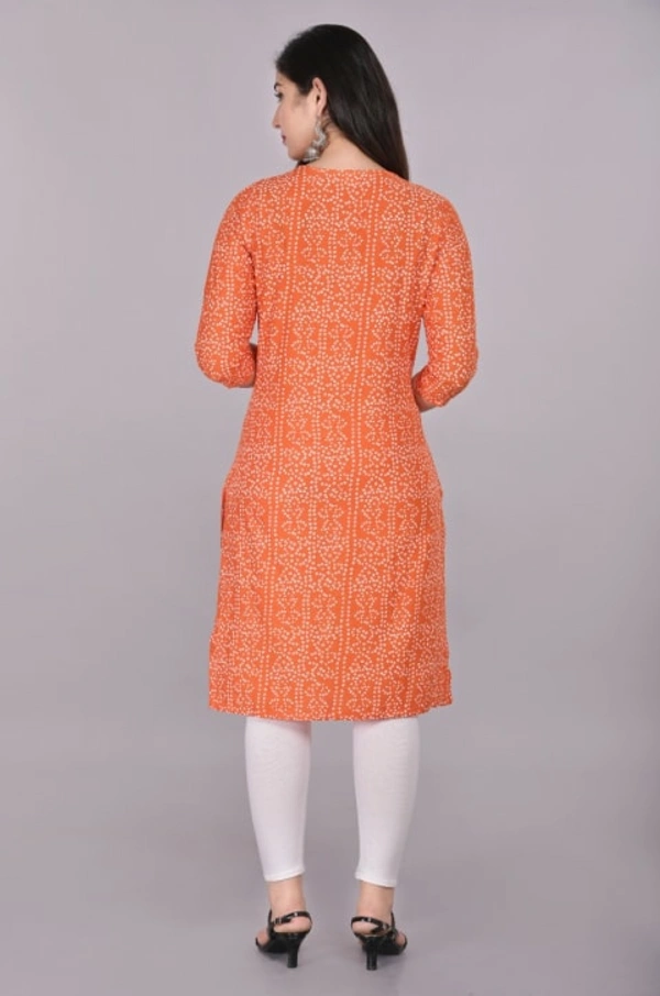 Glorious Rayon Bandhej Print Knee Length Straight Kurti for Women - L, Orange