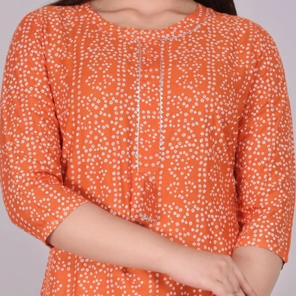 Glorious Rayon Bandhej Print Knee Length Straight Kurti for Women - L, Orange