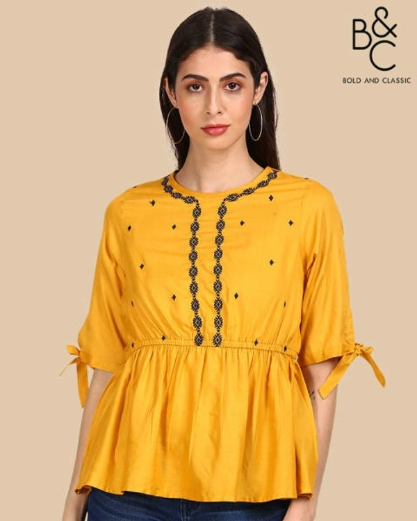 BnC Bold And Classic Placement Embroidered Top - Yellow - S