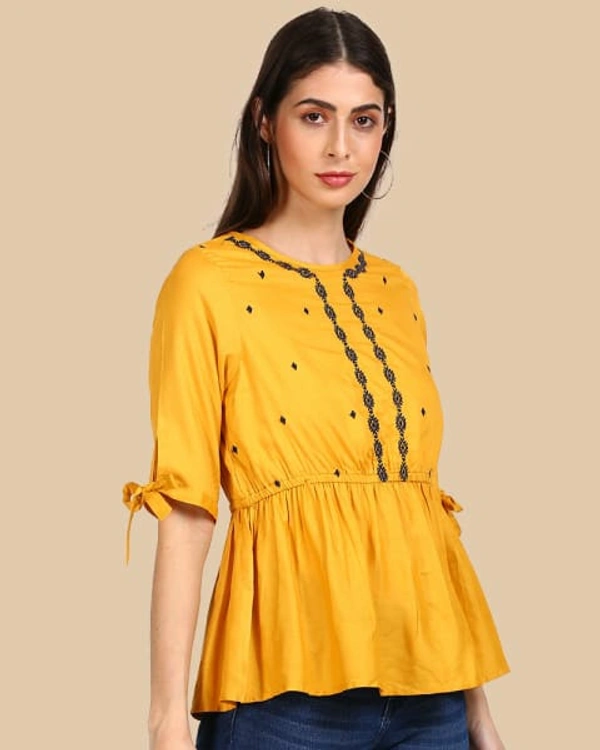 BnC Bold And Classic Placement Embroidered Top - Yellow - M