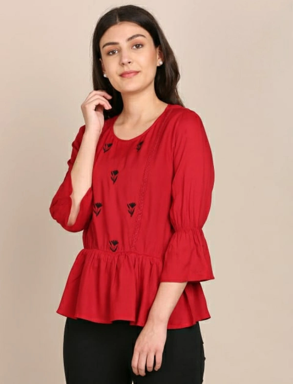 BnC Bold And Classic Placement Embroidered Top - Red - S