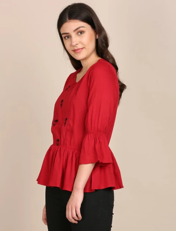 BnC Bold And Classic Placement Embroidered Top - Red - S