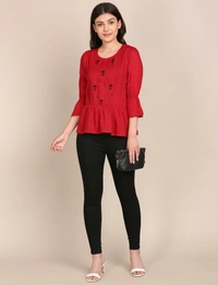 BnC Bold And Classic Placement Embroidered Top - Red - S
