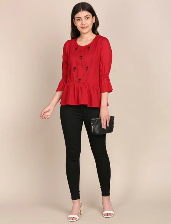 BnC Bold And Classic Placement Embroidered Top - Red - S