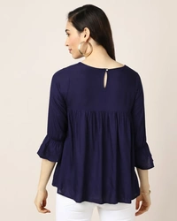 BnC Bold And Classic Yoke Embroidered Top For Women - Navy - S