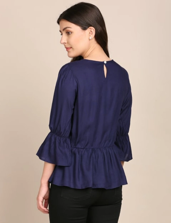 BnC Bold And Classic Yoke Embroidered Top For Women - Blue - S